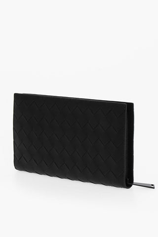 Woven Leather Maxi Wallet with Zip Closure