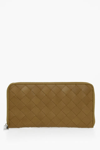 Woven Leather Bifold Wallet with Zip Closure