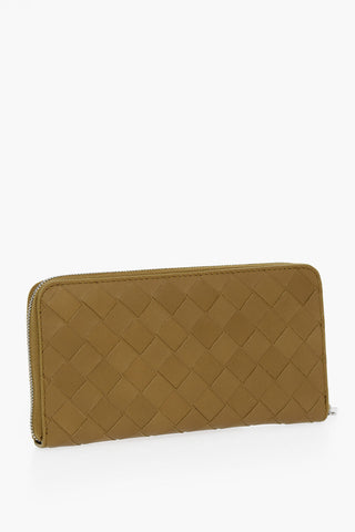 Woven Leather Bifold Wallet with Zip Closure