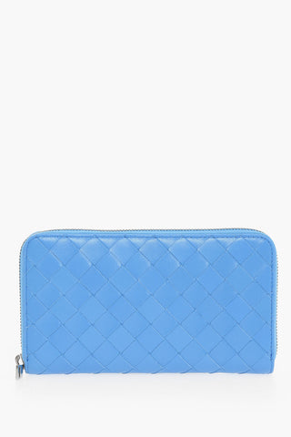 Woven Leather Bifold Wallet with Zip Closure