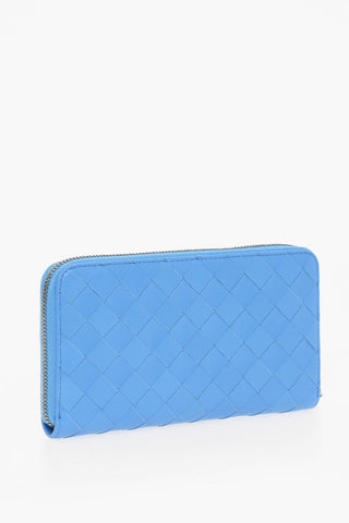 Woven Leather Bifold Wallet with Zip Closure
