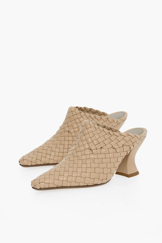Spool Heel Woven Leather Mules 7cm