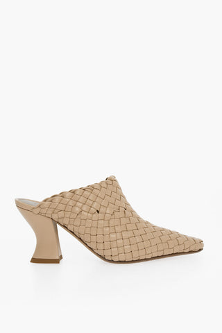 Spool Heel Woven Leather Mules 7cm