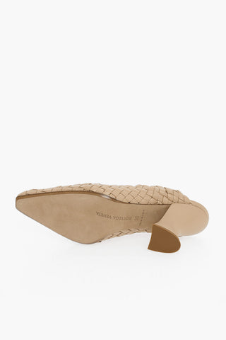 Spool Heel Woven Leather Mules 7cm