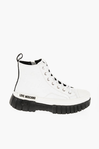 LOVE Sneakers Alte in Pelle con Zip Laterale e Suola Chunky a Contrasto 4cm