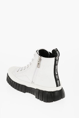 LOVE Sneakers Alte in Pelle con Zip Laterale e Suola Chunky a Contrasto 4cm