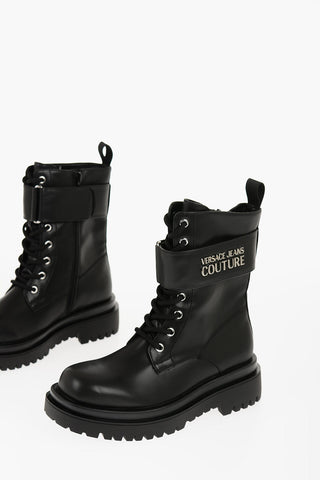 JEANS COUTURE Faux Leather DREW Combat Boots with Metal Logo