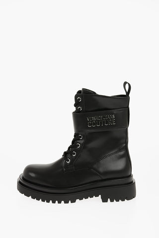 JEANS COUTURE Faux Leather DREW Combat Boots with Metal Logo