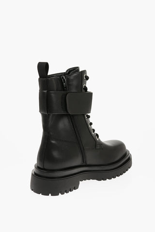 JEANS COUTURE Faux Leather DREW Combat Boots with Metal Logo