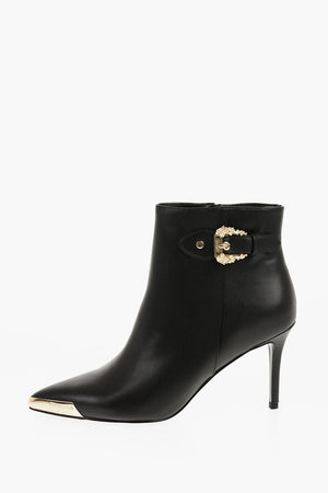 JEANS COUTURE Faux Leather Ankle Booties SCARLETT with Side Zip and Gold Detail 9cm Heel