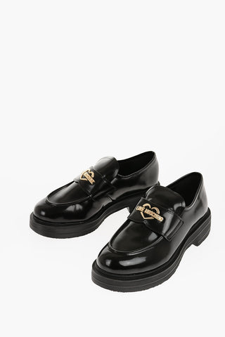 LOVE Leather Loafers with Chunky Sole and Golden Logo 4cm