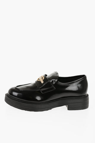 LOVE Leather Loafers with Chunky Sole and Golden Logo 4cm