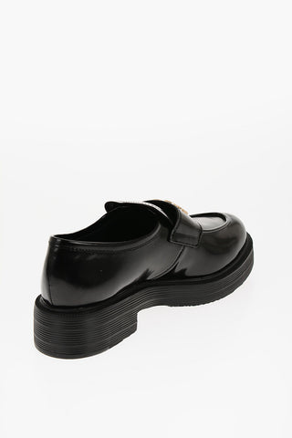 LOVE Leather Loafers with Chunky Sole and Golden Logo 4cm