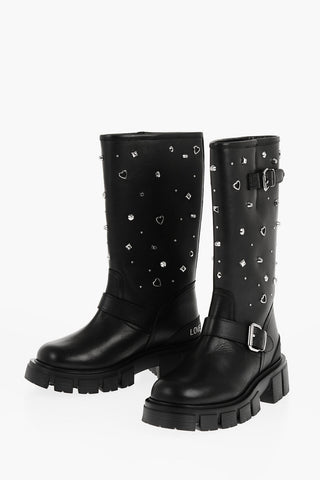 LOVE Leather TASSEL50 Boots with Studs Heel 5cm