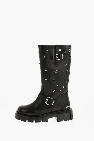 LOVE Leather TASSEL50 Boots with Studs Heel 5cm