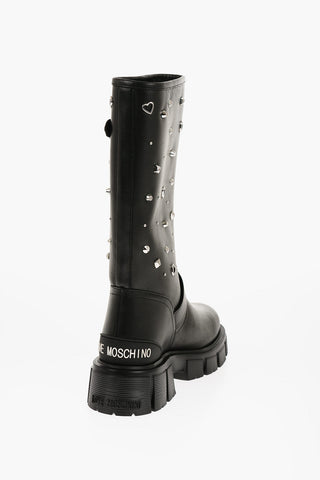 LOVE Leather TASSEL50 Boots with Studs Heel 5cm