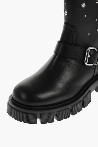 LOVE Leather TASSEL50 Boots with Studs Heel 5cm