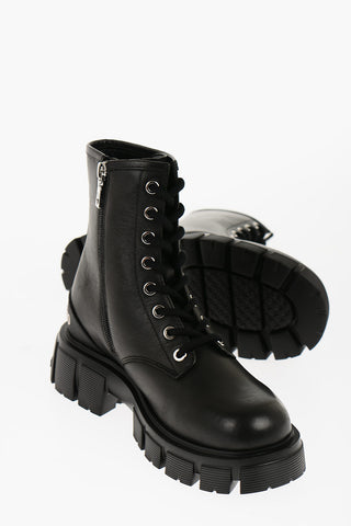 LOVE Leather TASSEL50 Combat Boots with Side Zip and Chunky Sole 5cm
