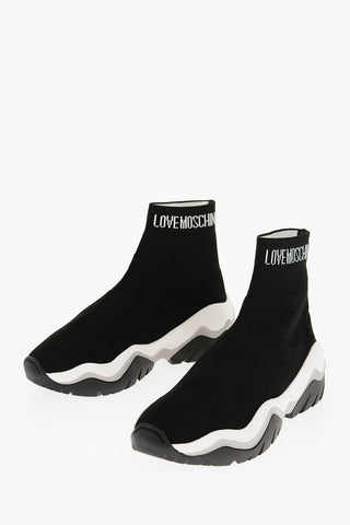 LOVE Sneakers Sock ROLLER45 in Tinta Unita con Cuori in Rilievo
