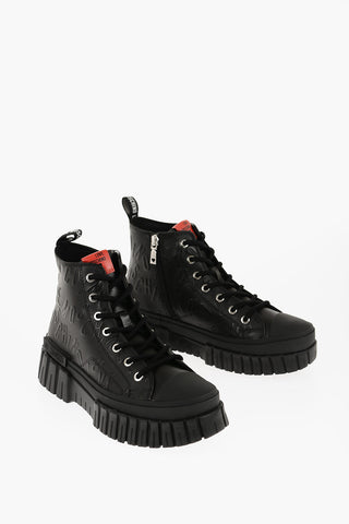 LOVE Leather High-Top Sneakers with Side Zip and Chunky Sole 4cm