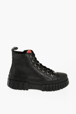 LOVE Leather High-Top Sneakers with Side Zip and Chunky Sole 4cm