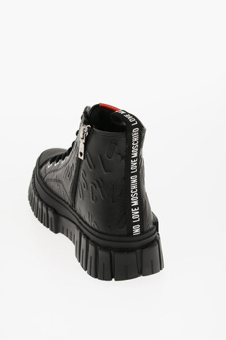 LOVE Leather High-Top Sneakers with Side Zip and Chunky Sole 4cm