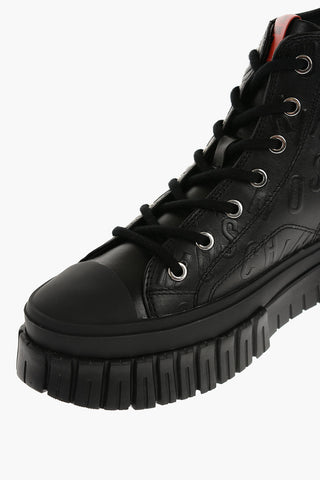 LOVE Leather High-Top Sneakers with Side Zip and Chunky Sole 4cm