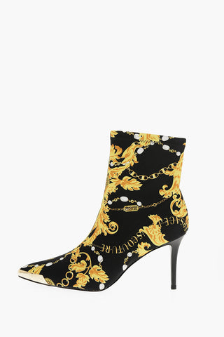 JEANS COUTURE Sock Ankle Boots SCARLETT Pointed Toe with Baroque Print 9cm Heel