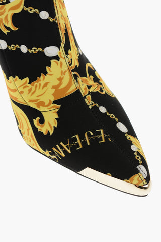JEANS COUTURE Sock Ankle Boots SCARLETT Pointed Toe with Baroque Print 9cm Heel