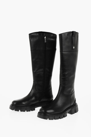 LOVE Stivali in Pelle con Zip Laterale e Suola Chunky 5cm