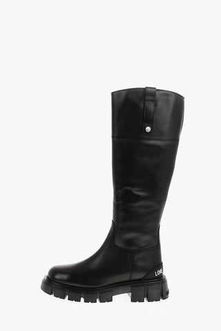 LOVE Stivali in Pelle con Zip Laterale e Suola Chunky 5cm