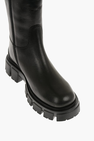 LOVE Stivali in Pelle con Zip Laterale e Suola Chunky 5cm