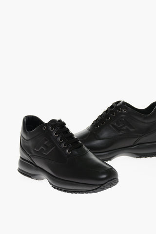 INTERACTIVE Leather Sneakers with Embossed Logo