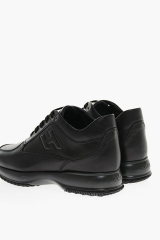 INTERACTIVE Leather Sneakers with Embossed Logo