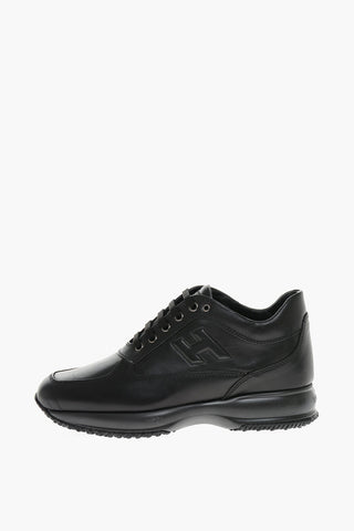 INTERACTIVE Leather Sneakers with Embossed Logo