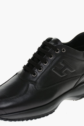 INTERACTIVE Leather Sneakers with Embossed Logo
