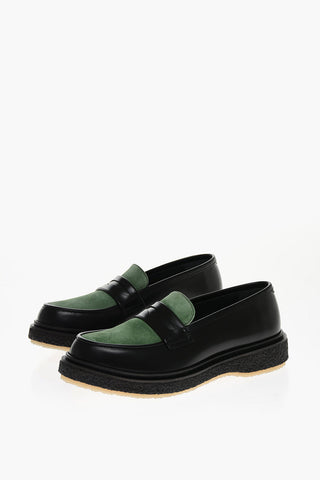 Leather Penny Loafers with Suede Detail