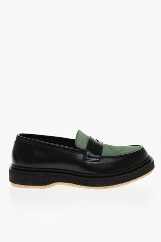 Leather Penny Loafers with Suede Detail
