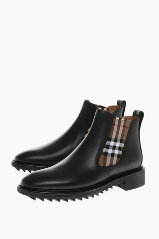 Leather Chelsea Booties with Tartan Elastic Inserts