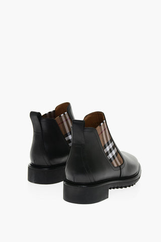 Leather Chelsea Booties with Tartan Elastic Inserts