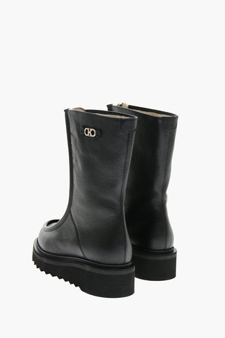 Textured Leather Booties with Front Zip