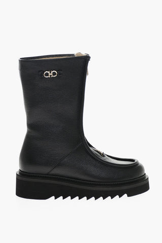 Textured Leather Booties with Front Zip