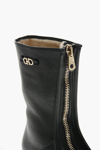 Textured Leather Booties with Front Zip