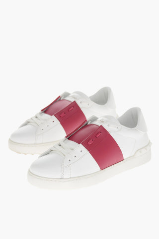 Sneakers in Pelle con Banda a Contrasto