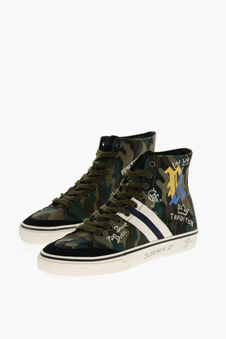 Canvas High-top Sneakers with Camouflage Motif