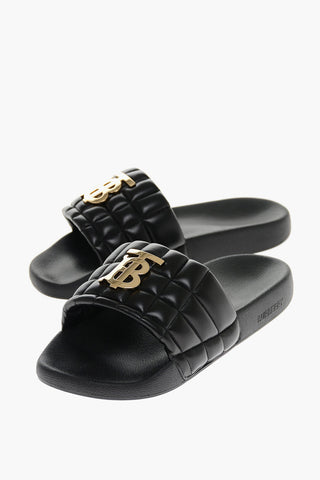 Slippers in Pelle Trapuntata con Monogram in Metallo