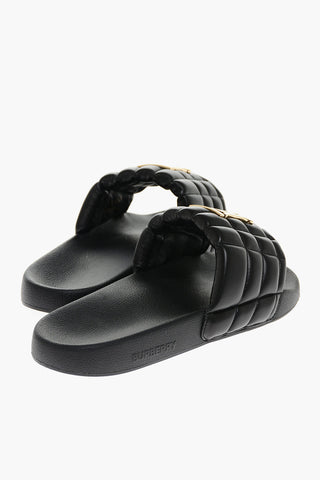 Slippers in Pelle Trapuntata con Monogram in Metallo
