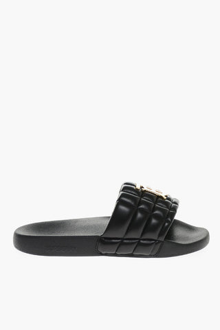 Slippers in Pelle Trapuntata con Monogram in Metallo
