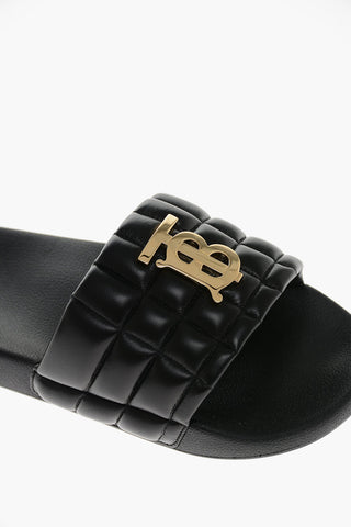Slippers in Pelle Trapuntata con Monogram in Metallo