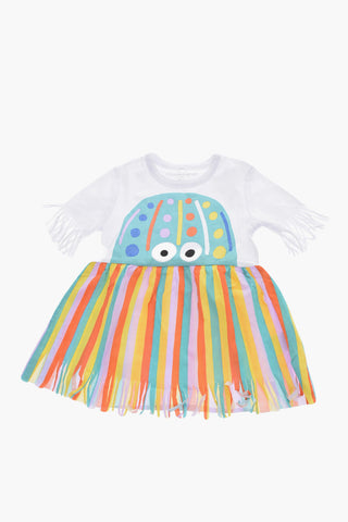 Vestito con Stampa Frontale ed Orlo Sfrangiato